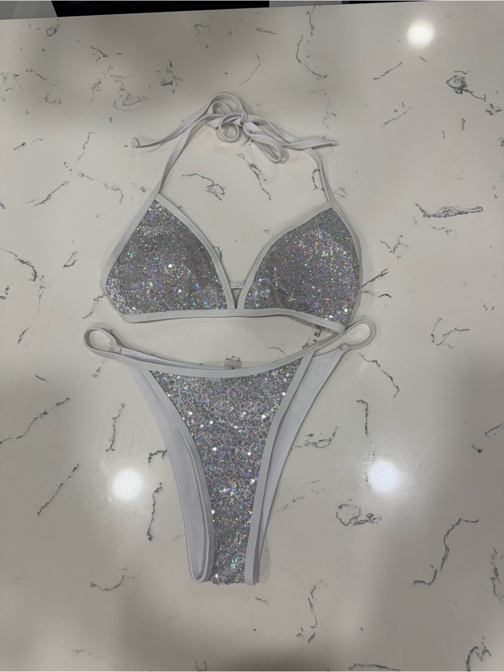 Sparkle White Triangle Bikini - Glitter Two-Piece Swim Set